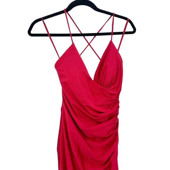XSCAPE Stretch Satin Strappy Side-gathered High-slit Dress In Red Size 6 NWOT - Picture 9 of 11